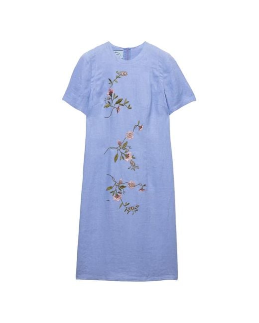 Prada Blue Embroidered Linen Dress