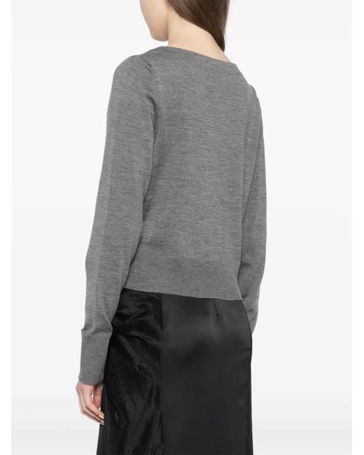 Erdem Gray Glass Crystal Embellishment Wool Knitted Top