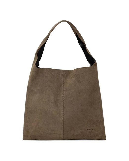 Patrizia Pepe Brown Suede Logo-Embossed Tote Bag