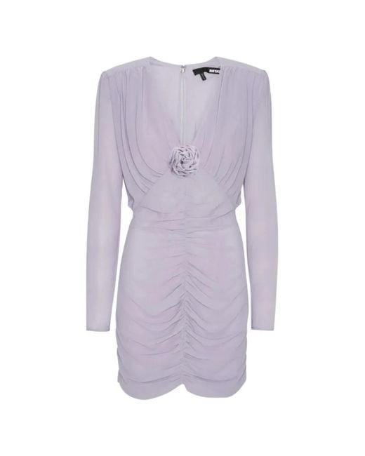 ROTATE BIRGER CHRISTENSEN Purple Gathered Rose-Embellished Mini Dress
