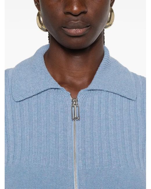 Victoria Beckham Blue Ribbed-Knit Zip-Up Cardigan