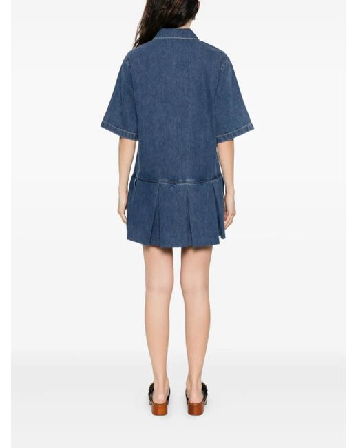 Robe-Chemise Plissée En Jean FRAME en coloris Blue