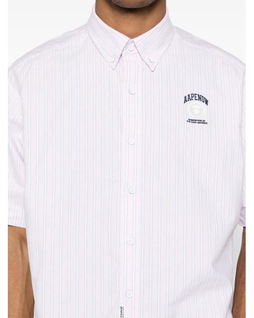 Aape By A Bathing Ape White Aapenow Moonface-Logo Striped Shirt for men