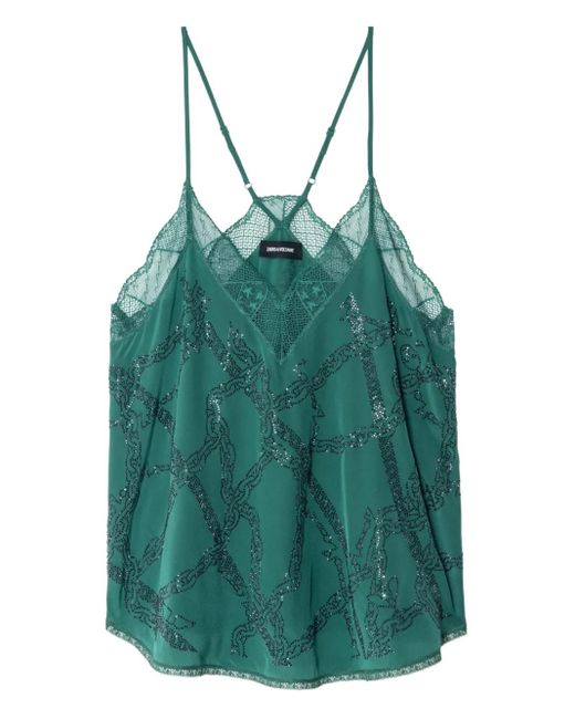 Zadig & Voltaire Green Lace-Trimmed Top