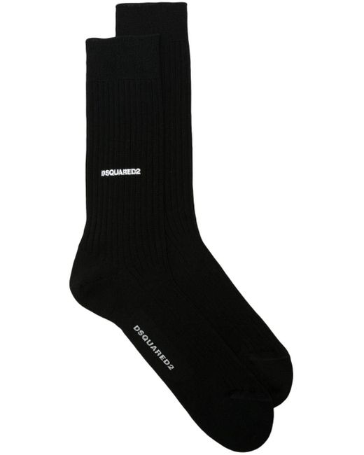 DSquared² Black Ribbed Cotton Crew Socks for men