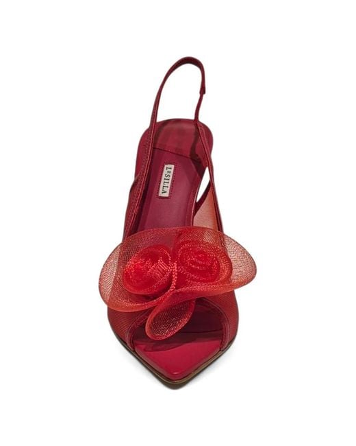 Le Silla Red Flower-Detail Heeled Sandals