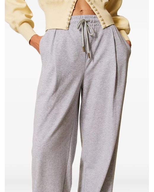 Twinset Gray Wide-Leg Plush Trousers