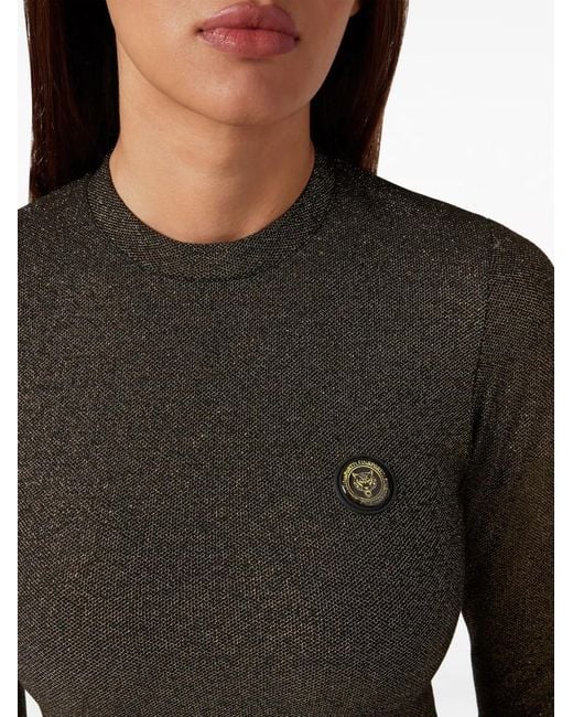 Philipp Plein Gray Glitter-Embellished Logo-Patch T-Shirt