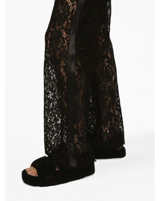 Dolce & Gabbana Black Lace-Panelling Semi-Sheer Trousers for men