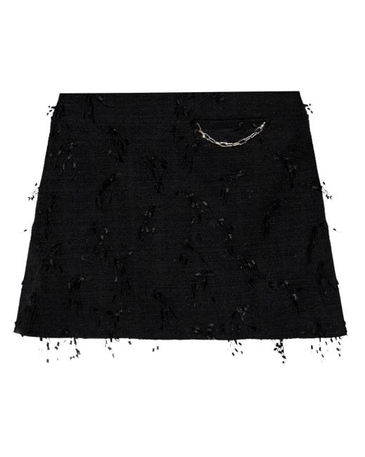 Ganni Black Fringed Tweed Mini Skirt