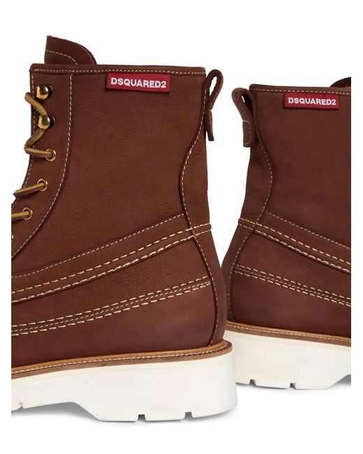 DSquared² Brown Raised-Seam Leather Boots for men
