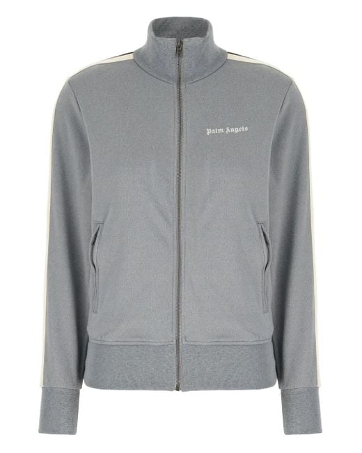 Palm Angels Gray Track-Stripe Zip-Up Sweatshirt