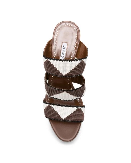 Manolo Blahnik White Capro Geometric-Pattern Sandals