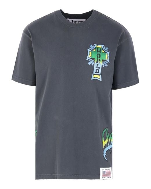 Cherry World Blue Graphic-Print T-Shirt for men