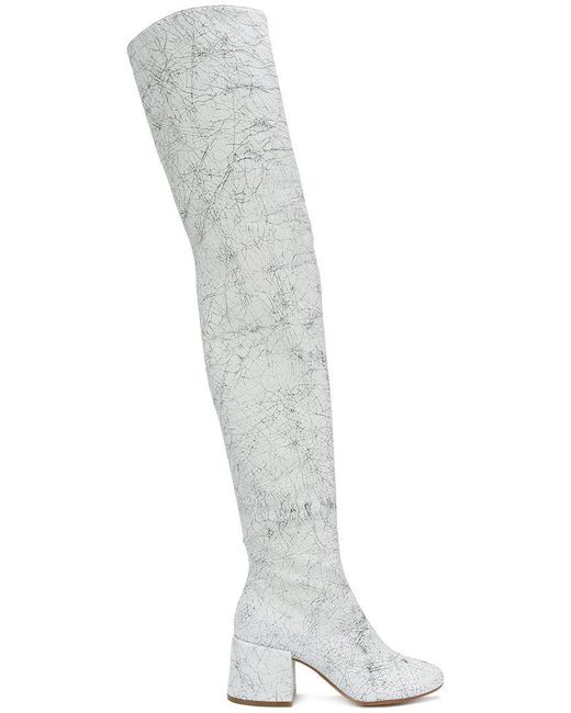 MM6 by Maison Martin Margiela White Cracked Effect Thigh High Boots