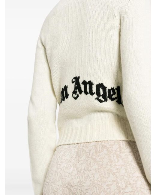 Palm Angels White Logo Wool Blend Sweater