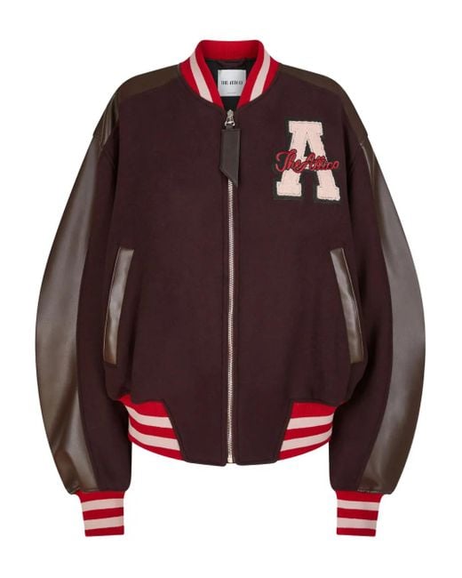 The Attico Red Rotbraune Lederärmel Wolljacke