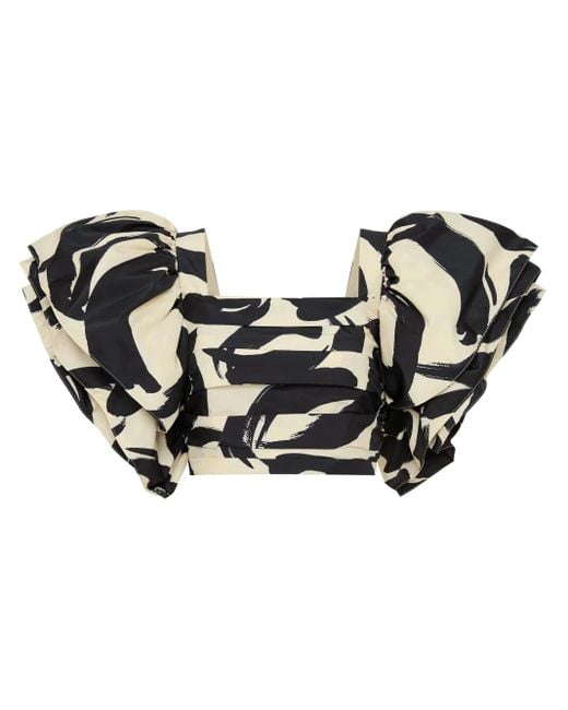 Rebecca Vallance Black Pompidou Abstract-Print Crop Blouse
