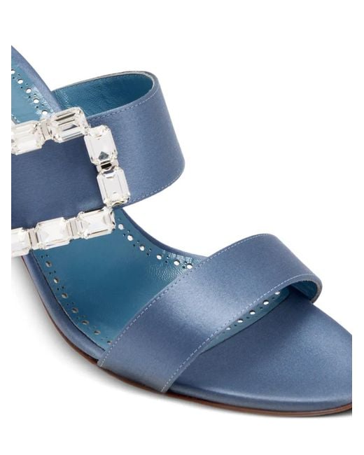 Manolo Blahnik Blue Mayjousan Crystal-Buckle Heeled Sandals
