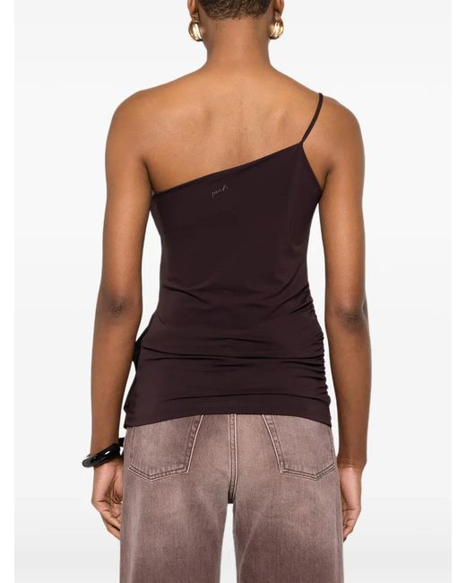 Pinko Black Ruffled One-Shoulder Top
