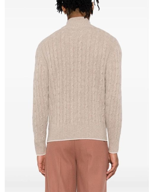 N.Peal Cashmere Pink Contrast Cable Full Zip Sweater for men