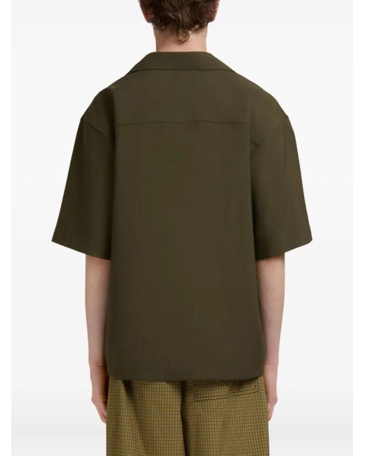Marni Green Tropical Wool Bowling Shirt With Mending-Embroidery for men