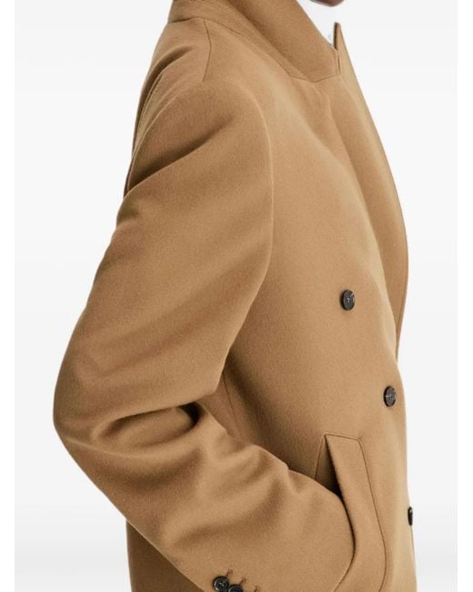 Loulou de Saison Natural Double-Breasted Peak-Lapel Coat