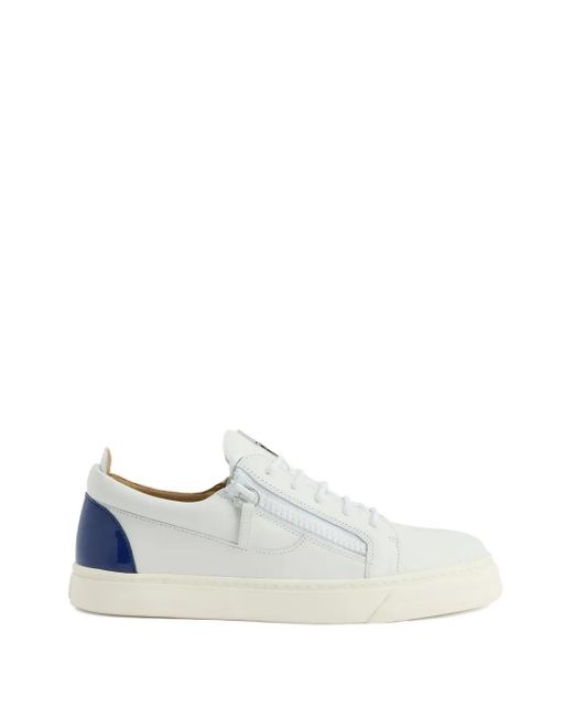 Giuseppe Zanotti White Frankie Zip-Detail Leather Trainers for men