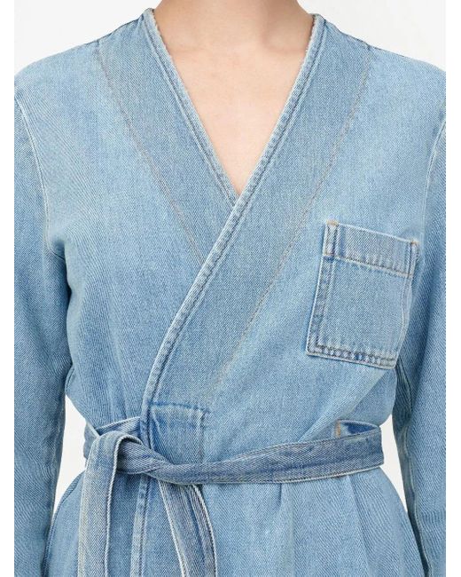 MM6 by Maison Margiela Blue Collarless Trench Coat