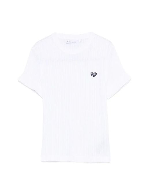Maison Labiche White Ribbed Heart-Appliqué T-Shirt