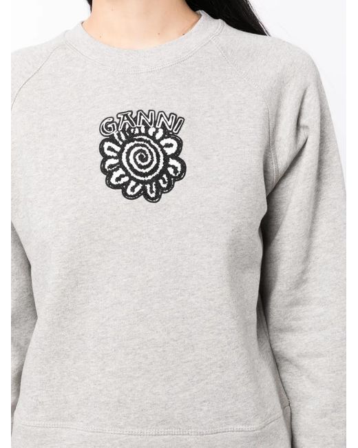 Ganni White Logo-Print Cotton Sweatshirt