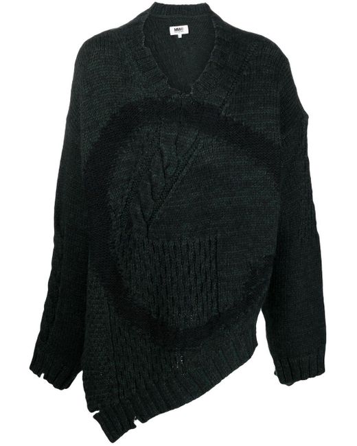 MM6 by Maison Martin Margiela Black Asymmetrical-knit Circle Motif Jumper for men