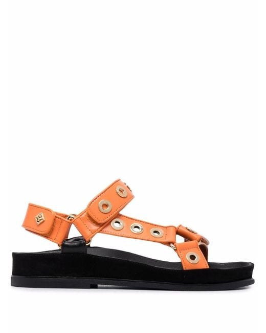 Sandro Orange Eyelet-embellished Leather Sandals