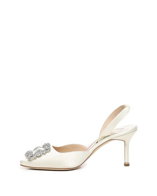 Manolo Blahnik White 70Mm Hangisli Pumps