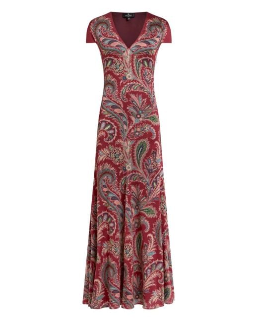 Abito Lungo Con Stampa Paisley di Etro in Purple
