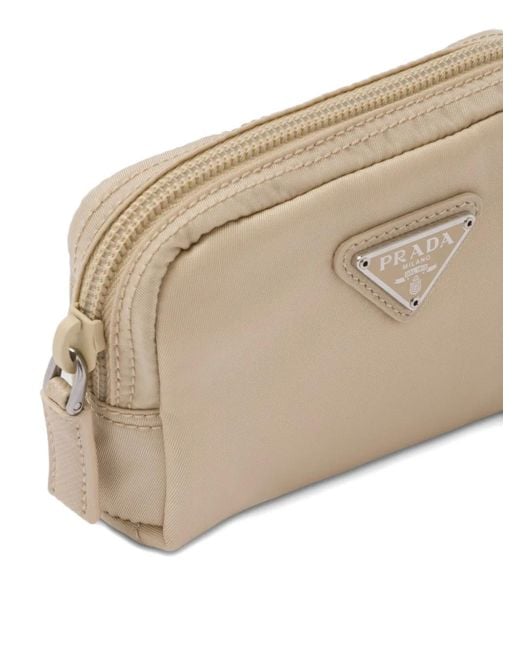 Prada Natural Logo-Detail Zip Micro Pouch