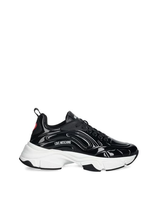 Love Moschino Black Patent-Leather Sneakers