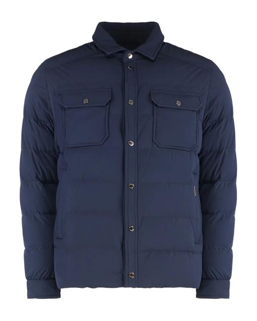 Moorer Blue Quilted Shirt-Collar Jacket for men