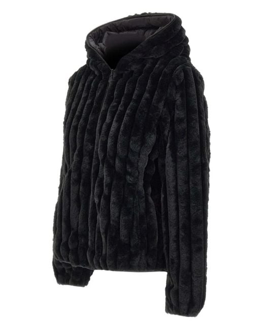 Save The Duck Black Ribbed Faux-Fur Hooded Jacket