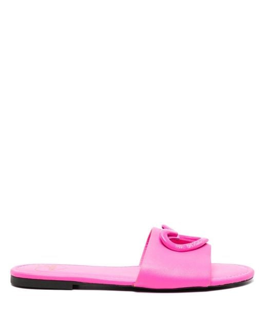 Love Moschino Pink Heart-plaque Leather Slides