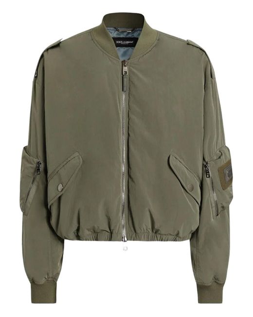 Dolce & Gabbana Green Wavy Nylon Bomber Jacket for men