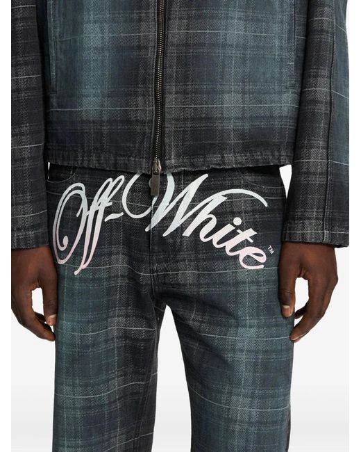 Off-White c/o Virgil Abloh Blue Jean À Logo Et Carreaux En Jacquard for men
