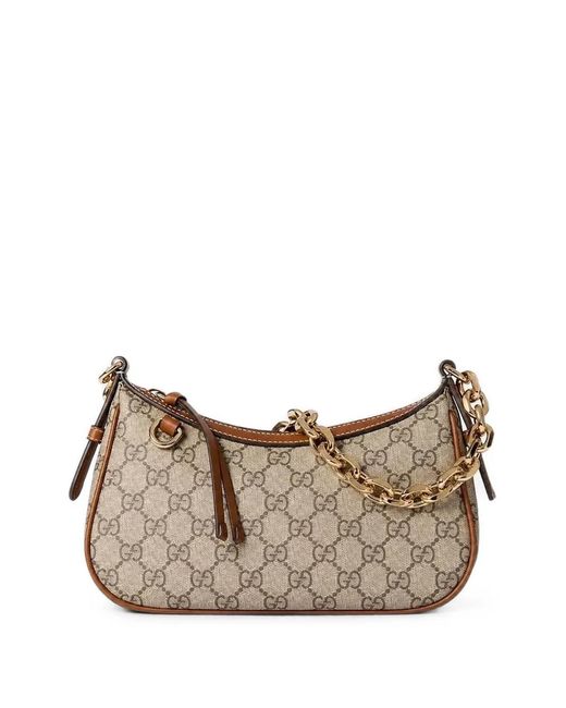 Gucci Brown Gg Emblem Monogram-Print Shoulder Bag