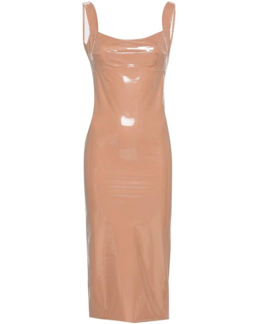Atu Body Couture Natural Patent-effect Pencil Midi Dress