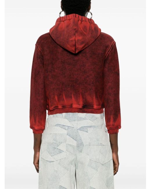 Logo-patch distressed zipped-up hoodie Alexander Wang en coloris Red