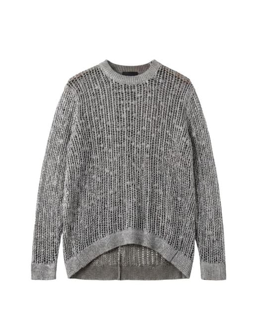 Avant Toi Gray Metallic-Effect Mesh-Knit Sweater
