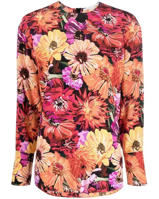 Stella McCartney Pink Floral-print Silk Blouse