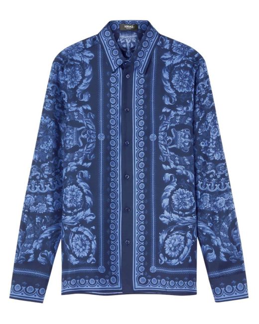 Chemise en soie à imprimé Barocco Versace pour homme en coloris Bleu | Lyst