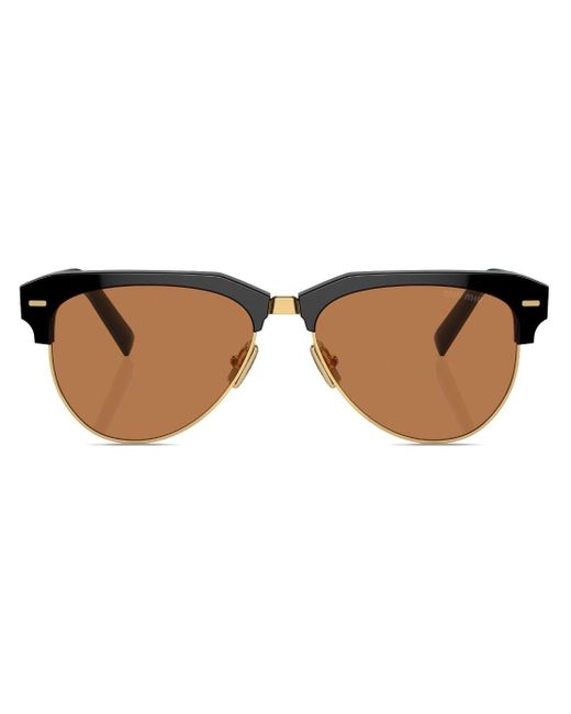 Miu Miu Brown Logo-lettering Navigator-frame Sunglasses