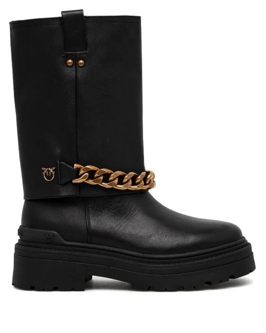 Pinko Black Chain-Detail Boots